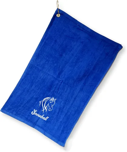 Vista 7 de SONA G DESIGNS Toalla de mano bordada de caballo de algodón con clip - se puede personalizar (Aqua)
