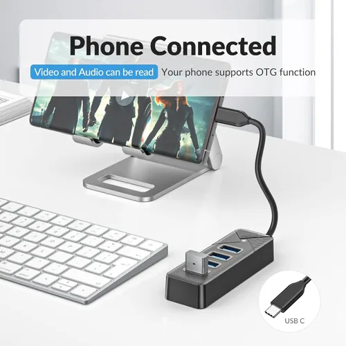 Vista 3 de GiGimundo Hub USB C de 4 puertos para laptop, adaptador multipuerto USB C a USB Hub transferencia de 5 Gbps, divisor USB C para laptop, MacBook Negro