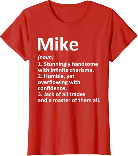 Vista 73 de MIKE Definition - Camiseta divertida para regalo de cumpleaños con nombre personalizado, Negro, S