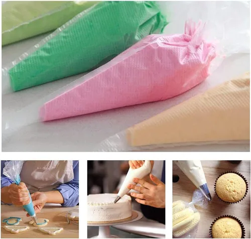 Vista 2 de Juego de 100 bolsas de pastelería desechables para decoración de tartas, bolsa de pastelería gruesa para decoración de pasteles, bolsas