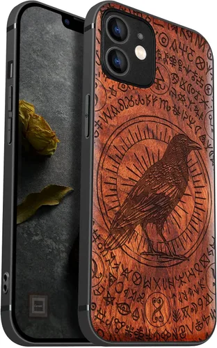 Vista 12 de Carveit Funda magnética de madera para iPhone 12 [madera natural y TPU suave negro] a prueba de golpes, funda de madera única y elegante compatible