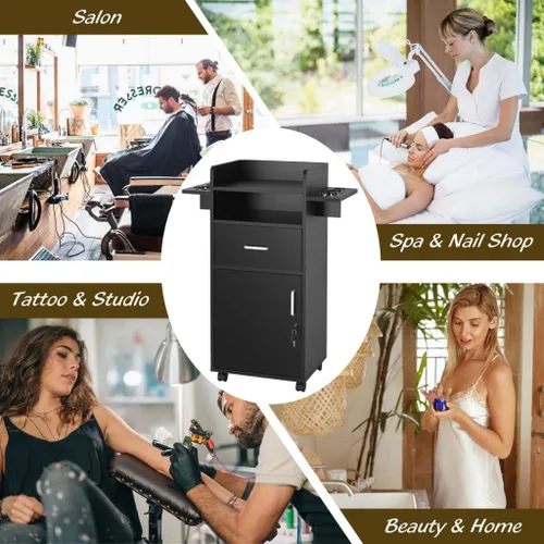 Vista 5 de Artist Hand Gabinete de salón para estilista – Estación de pelo con ruedas, carrito de salón de belleza con 6 soportes para herramientas, polea fija