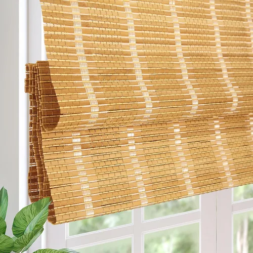 Vista 7 de Persianas romanas de bambú opacas inalámbricas, de fácil control, de madera tejida natural, persianas de bambú con forro de gran privacidad