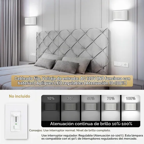 Vista 2 de TRLIFE Apliques de pared regulables, 3000K/4000K/6000K seleccionables, apliques de pared modernos de 12W LED de aluminio, juego de 2 luces de pared