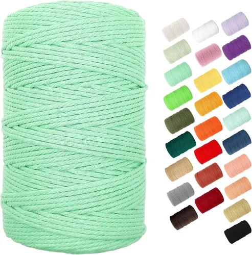 Vista 12 de Cuerda de macramé de 0.118 in para 220 yardas, cuerda de algodón de 68.8 pies, cuerda de macramé de color 100% natural para kit de macramé, ganchos