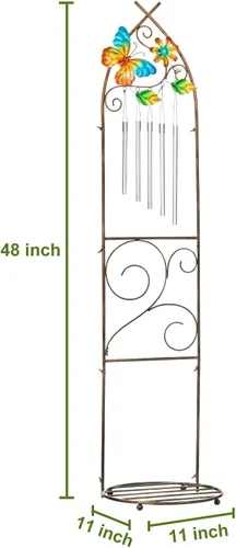 Vista 3 de Soportes de Plantas con Enrejado de Jardín, Enrejado de Maceta para Plantas de 122 cm con Campanas de Viento de Metal y Mariposa para Plantas