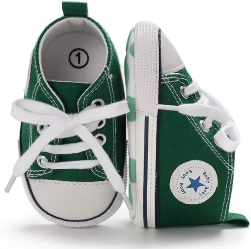 Vista 5 de KIDSUN - Zapatos deportivos unisex de caña alta para bebés, mezclilla de lona, suela antideslizante, suaves, para los primeros pasos