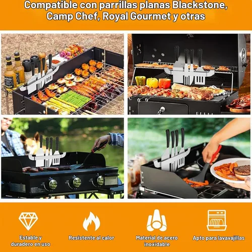 Vista 6 de Soporte Magnético para Espátula de Plancha de 10 Pulgadas, Estante de Herramientas de Parrilla de Barbacoa de Acero Inoxidable, Accesorios