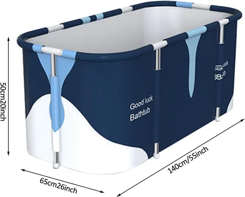 Vista 2 de Bañera plegable portátil extra grande de 55 pulgadas con marco de metal para baño de adultos, bañera plegable de spa para cabina de ducha, baño