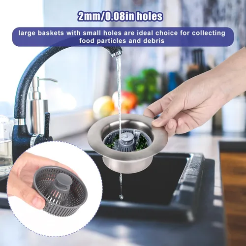 Vista 4 de Ayuda para fregadero de acero inoxidable 3 en 1, tapón de fregadero de cocina de acero inoxidable, filtro de drenaje para fregadero, filtro