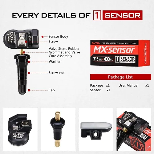 Vista 3 de Autel MX-Sensor - Sensor TPMS programable (315 MHz + 433 MHz) - vástago de goma, a presión, 99% cobertura del vehículo, 100% clonable, programado