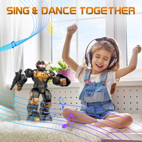 Vista 7 de STEMTRON Juguetes Robot para Niños, Robot de Control Remoto Programable con Detección Inteligente de Gestos, Recarga, Modo de Canto y Baile, Marrón