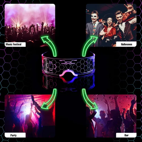 Vista 2 de Oybete 2 pares de gafas iluminadas para fiestas, gafas de visera LED para adultos y niños, accesorios futuristas para rave, gafas LED