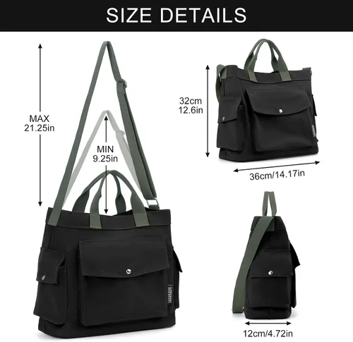 Vista 6 de Juoxeepy Bolsa de lona con bolsillos para mujer, bolsa cruzada de lona, bolsa de hombro, bolsa de trabajo, bolso Hobo para hombres