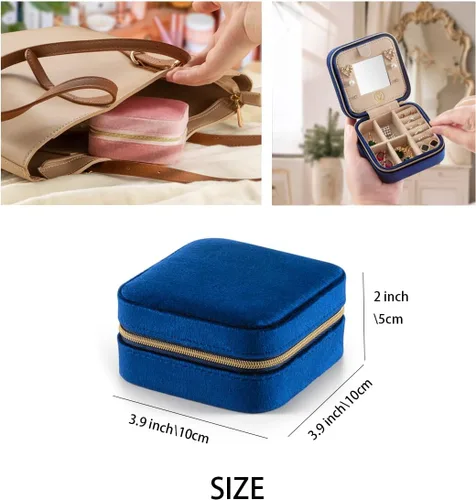 Vista 5 de ZPROW Joyero de viaje de terciopelo de felpa, organizador de joyas de viaje, estuche de viaje para joyas, caja de joyería de viaje, pequeña caja