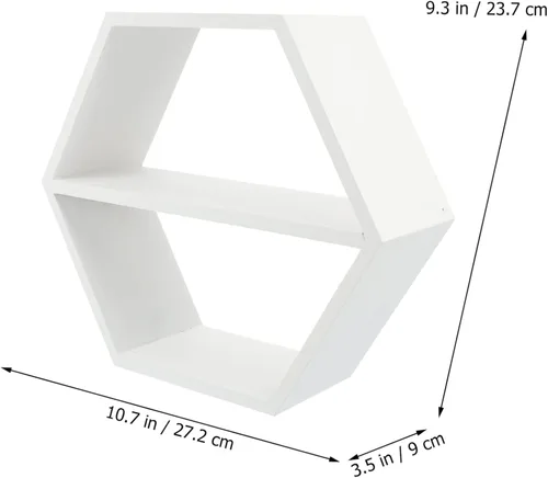 Vista 3 de IMIKEYA Estante de madera montado en la pared pequeño organizador de mesita de noche almacenamiento maceta soporte diseño hexagonal 1pc