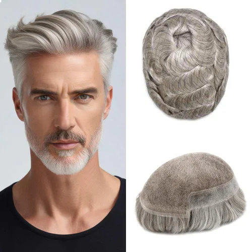 Vista 48 de Mens Toupee Remy Human Hair System For Men Bleached Knot Toupee Hair Piece For Men French Lace Toupee For Men Hairpiece 8X10#17 Dark Ash Blonde 90%
