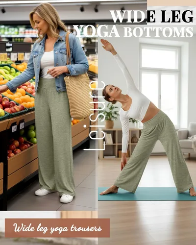 Vista 96 de Neer - Conjunto de 3 pantalones de yoga de pierna ancha para mujer - Pantalones deportivos cómodos, holgados, de cintura alta y casuales