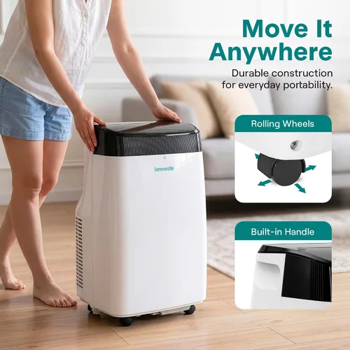 Vista 5 de SereneLife Aire acondicionado portátil de 8000 BTU con WIFI Enfriamiento 3 en 1, ventilador y deshumidificador Temporizador de 24 horas de hasta