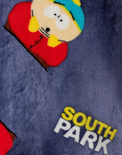 Vista 7 de South Park Albornoz con capucha para hombre Vestido estampado de Cartman para adultos en azul marino Ropa de descanso de forro polar de dibujos