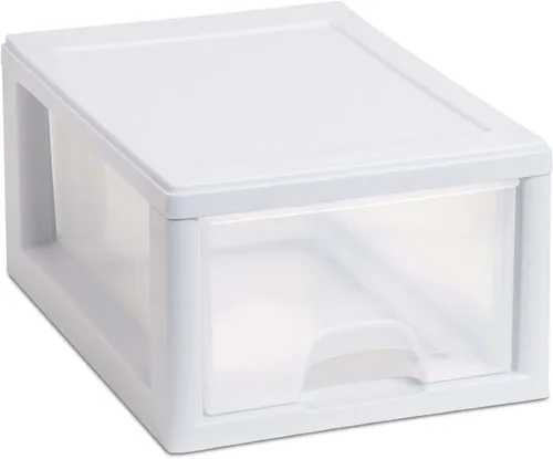 Vista 4 de Sterilite 20518006 - Cajón apilable de 6 cuartos de galón/5.7 litros, marco blanco con cajón transparente, (paquete de 6)