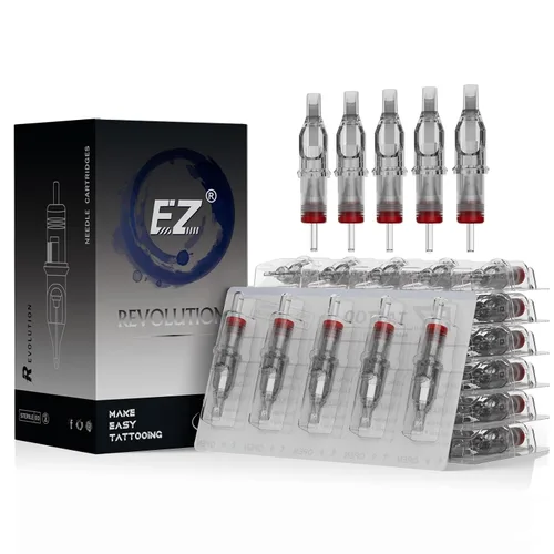 Vista 10 de EZ 100 agujas de cartucho de tatuaje Revolution surtidas 3RL 5RL 7RL 5RS 7RS 7M1 9M1 11M1 9CM 15CM con 2 agarres de aluminio agujas de tatuaje