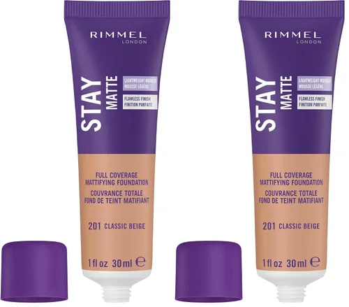 Vista 6 de 3 x Rimmel London Stay Matte - Base líquida mousse mate 30ml - 201 Beige clásico
