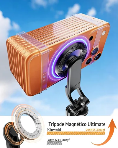 Vista 3 de Trípode magnético para teléfono con mando a distancia, trípode para selfie stick de 67 pulgadas para vlogging, plegado de 11.7 pulgadas, soporte