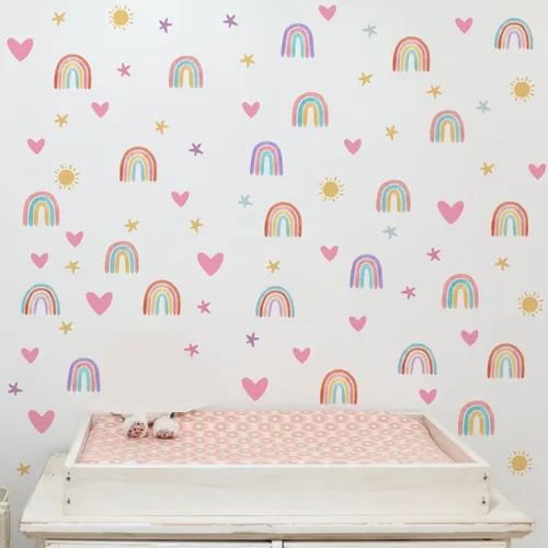 Vista 7 de Epakh Calcomanías de Decoración de Pared de Arcoíris Calcomanía Pequeña de Arcoíris Acuarela Corazón Estrella Sol Calcomanías de Pared Decoración
