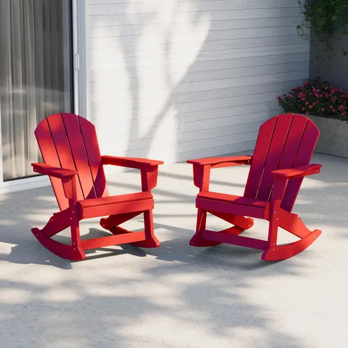 Vista 100 de WestinTrends Silla mecedora Malibu de poliéster para exterior/patio Adirondack, Negra
