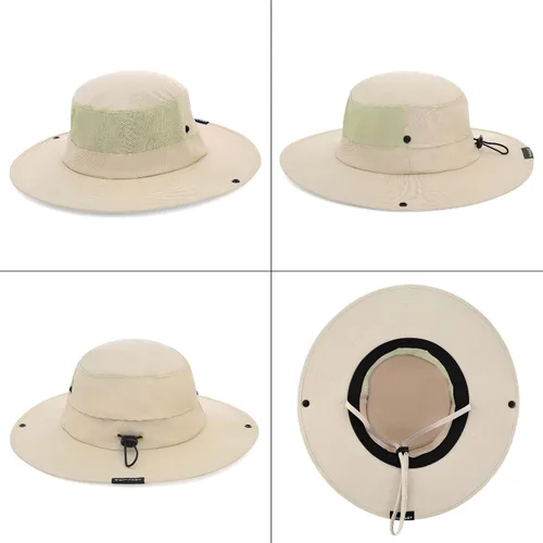 Vista 8 de Cooling Sun Bucket Hat, UPF 50+ Wide Brim Boonie Hat with Ponytail Hole 01 Beige