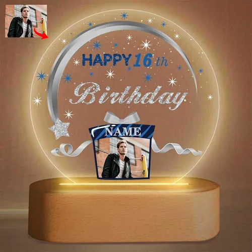 Vista 9 de Regalos de cumpleaños personalizados, lámpara de luz nocturna LED acrílica, placa de bola de cristal, nombre de foto personalizado, regalos