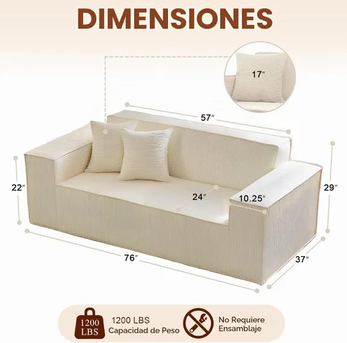 Vista 2 de SUYOLS Sofá nube de pana con almohada, espuma viscoelástica de alta calidad, no requiere montaje, sofá de asiento profundo en caja, silla que ahorra