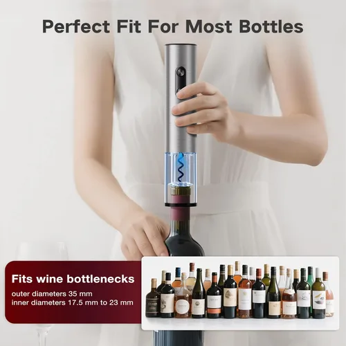 Vista 4 de BABONIR - Set de regalo de destapador de vino eléctrico 6 en 1, sacacorchos automático de acero inoxidable con cortador de papel de aluminio, tapón
