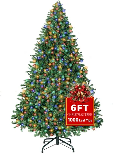 Vista 13 de Árbol de Navidad de 4 pies con luces, árbol de Navidad artificial con 100 luces LED y 334 puntas de ramas, árbol de Navidad con soporte plegable