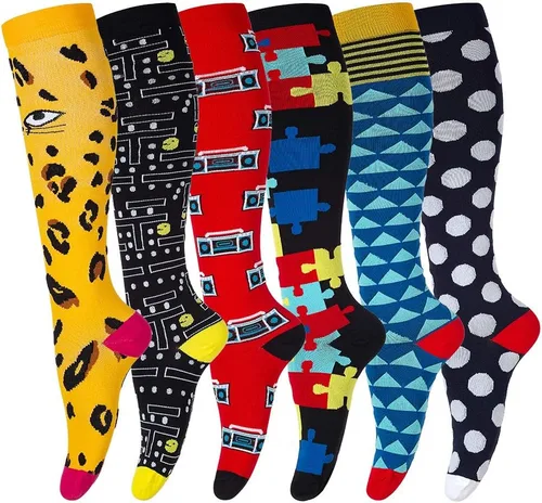 Vista 7 de LEOSTEP Calcetines de compresión para mujeres y hombres, para circulación, medias altas hasta la rodilla para enfermeras, ciclismo, senderismo