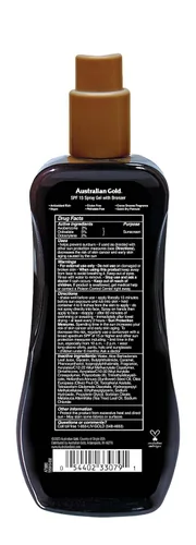 Vista 4 de Australian Gold Spray Gel Protector Solar con Bronceador Instantáneo SPF 15, 8 Onzas Hidrata y Humecta la Piel Espectro Amplio Resistente al