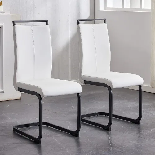 Vista 40 de Juego de 2 sillas de comedor, sillas de cocina, sillas sin brazos, sillas laterales de cuero y patas de metal con respaldo alto