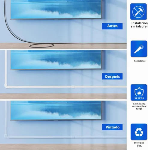 Vista 4 de Ocultacables de Pared para Un Cable, Cubiertas de Cable de Pared de 136 pulgadas, Kit de Cubierta de Cable de Instalación Fácil, Canaleta de Cables