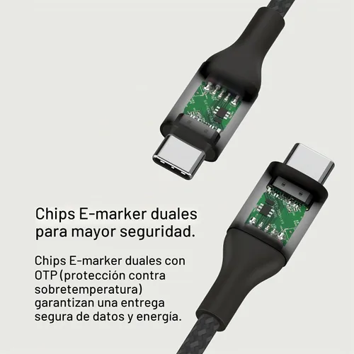 Vista 4 de Belkin BoostCharge - Cable USB C a USB C, cable de alimentación de carga rápida con cable de nailon trenzado, cabezal de aluminio anodizado, entrega
