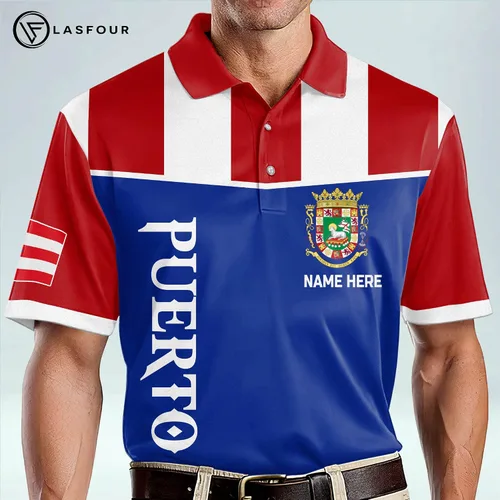 Vista 4 de LASFOUR Polo personalizado de Puerto Rico para hombres, camisetas personalizadas de Puerto Rico para hombres, camisas del orgullo puertorriqueño