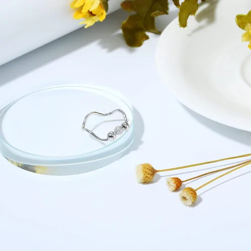 Vista 6 de MUSECLOUD Anillo antiansiedad para mujer, anillo de plata de ley para ansiedad, anillo giratorio chapado en oro blanco, anillo apilable con cuentas