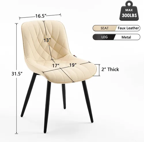 Vista 2 de YOUNUOKE Juego de 2 Sillas de Comedor de Mediados de Siglo Modernas Silla de Cocina Cómodas Sillas Tapizadas de Cuero Sintético Sillas de Cena
