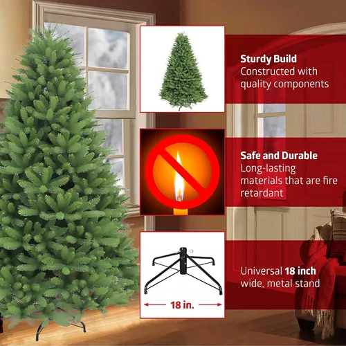 Vista 6 de Puleo International Árbol de Navidad artificial de abeto Vermont de 7.5 pies sin iluminación con soporte