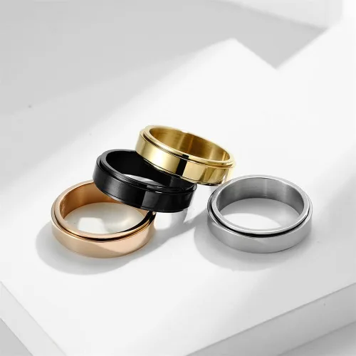 Vista 3 de LiFashion Anillos de nudo de bruja giratorios personalizados para hombres y mujeres anillo de boda grabado con nombre personalizado anillo de acero