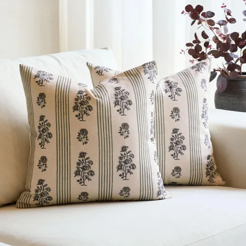 Vista 9 de Amor Virisso Fundas de almohada florales para sofá 18x18 Juego de 2 Fundas de almohada con estampado en bloque Fundas de almohada decorativas