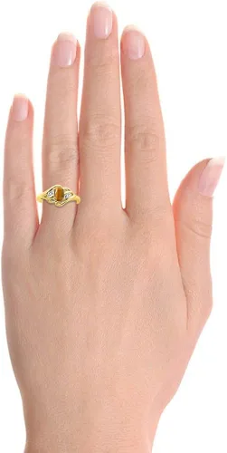 Vista 2 de Rylos Anillos para mujer, oro amarillo de 14 quilates, anillo de diamante y ojo de tigre, piedra natal, 0.236 x 0.157in, joyería de piedras
