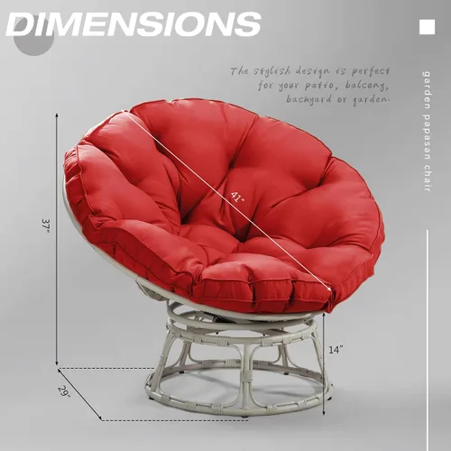 Vista 4 de Papasan Silla con cojín y base giratoria de 360°, silla Papasan Lounge Chair con cojín y marco resistente, silla grande con platillo, silla