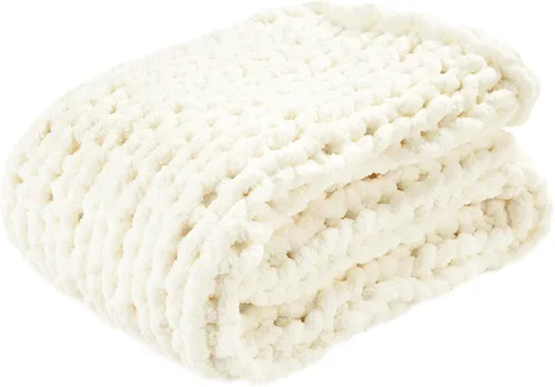 Vista 8 de Lush Decor Hygge - Manta o manta de felpilla de punto grueso, ultra suave y acogedora, 72 x 40 pulgadas, marfil
