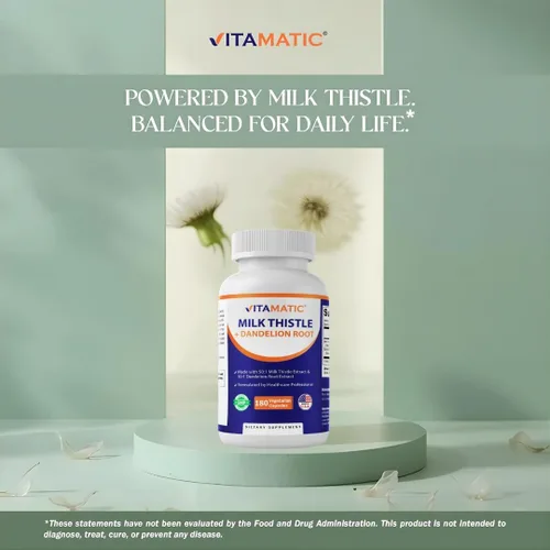 Vista 4 de Vitamatic Cardo mariano con raíz de diente de león - Extracto botánico a base de plantas 50:1 - Cápsulas de hierbas concentradas - Vegetariano, sin